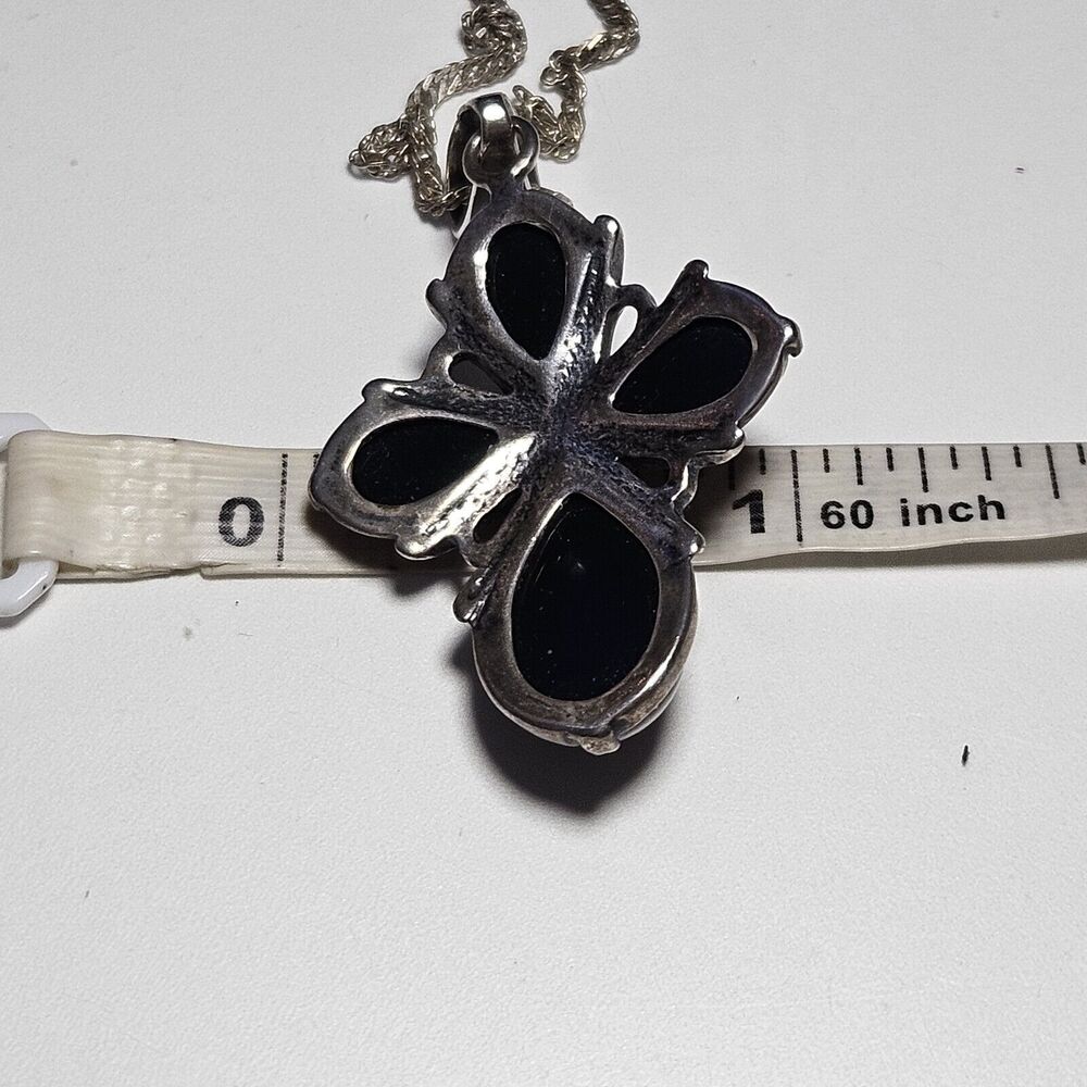 Vintage Sterling Silver Amber Cross Pendant Necklace Yellow Golden 18" - Picture 11 of 15